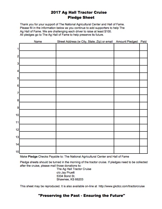 walk a thon pledge sheets